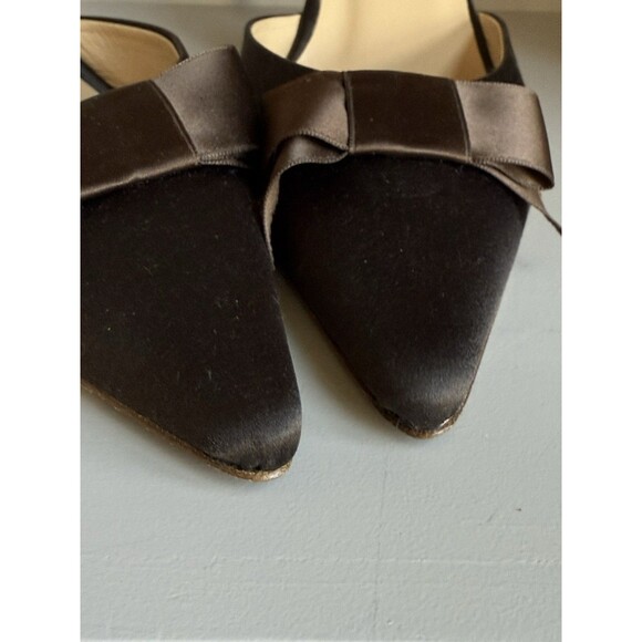 J Crew Satin Sling Back Kitten Heels Brown Bow 9.5 - Picture 8 of 8